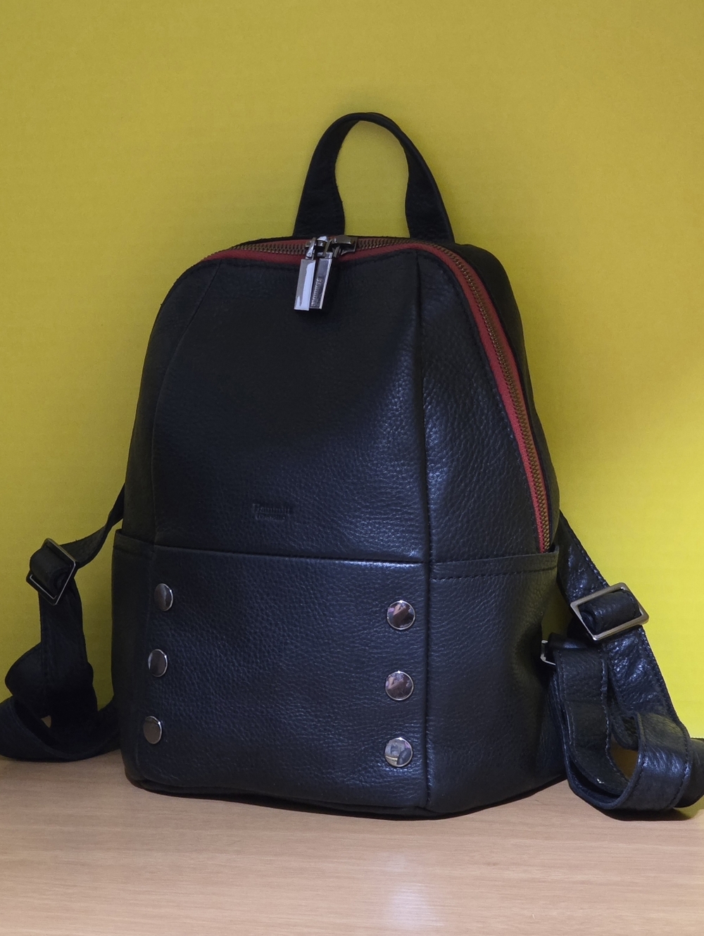Hammitt Black Leather Backpack with Red Accent Zipper - Picture 3 of 7